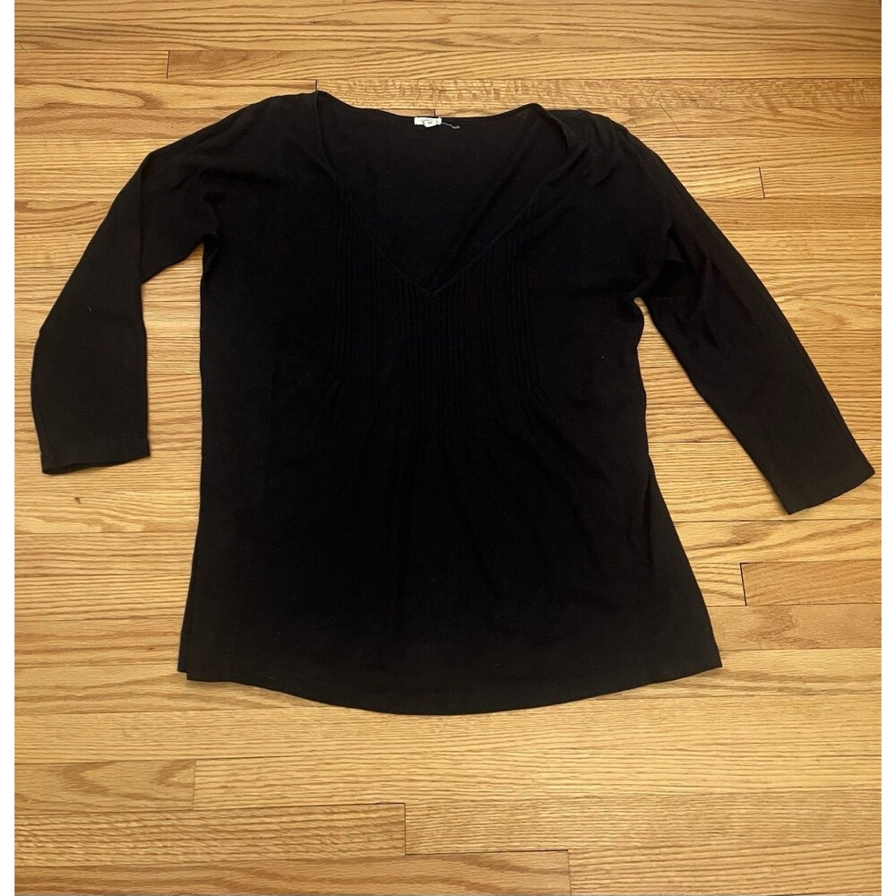 J Crew Black V Neck Long Sleeve Pleated Basic Women's Size S Whimsygoth